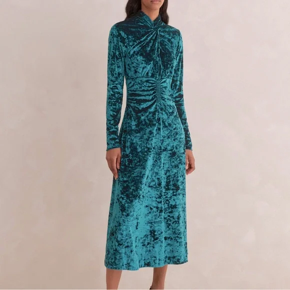 ME+EM | Dresses | Meem Teal Crushed Velvet Midi Dress | Poshmark